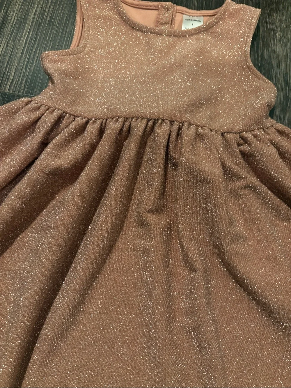 Nordstrom 3Y girls rosy pink sparkly metallic dress with bow and glass buttons